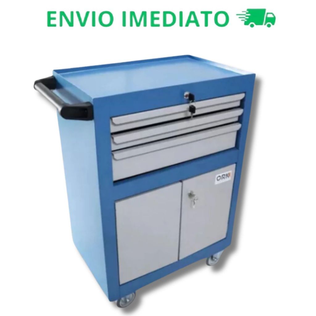 Carrinho De Oficina Manutenção 3 Gavetas E 2 Portas - Ork Profissional