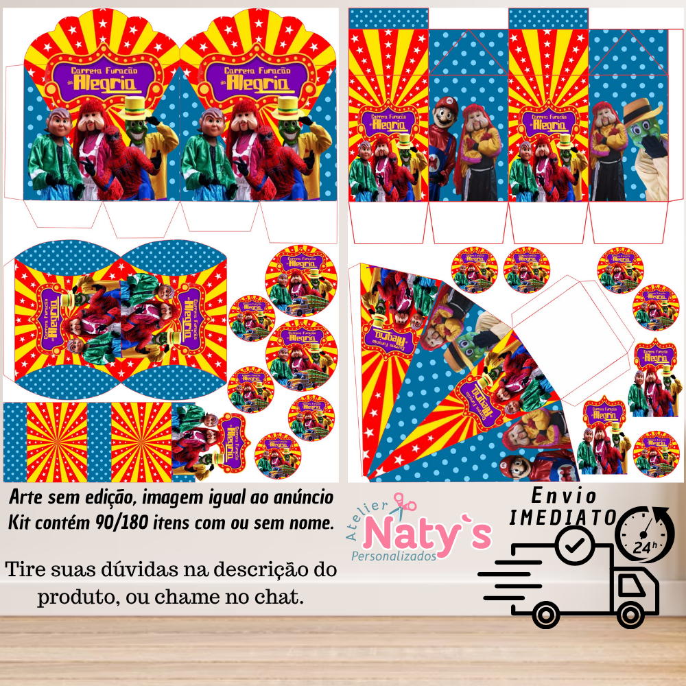 KIT COM 90/180 ITENS TEMA: CARRETA FURACÃO LEMBRANCINHAS COM/SEM NOME - Envio 24H