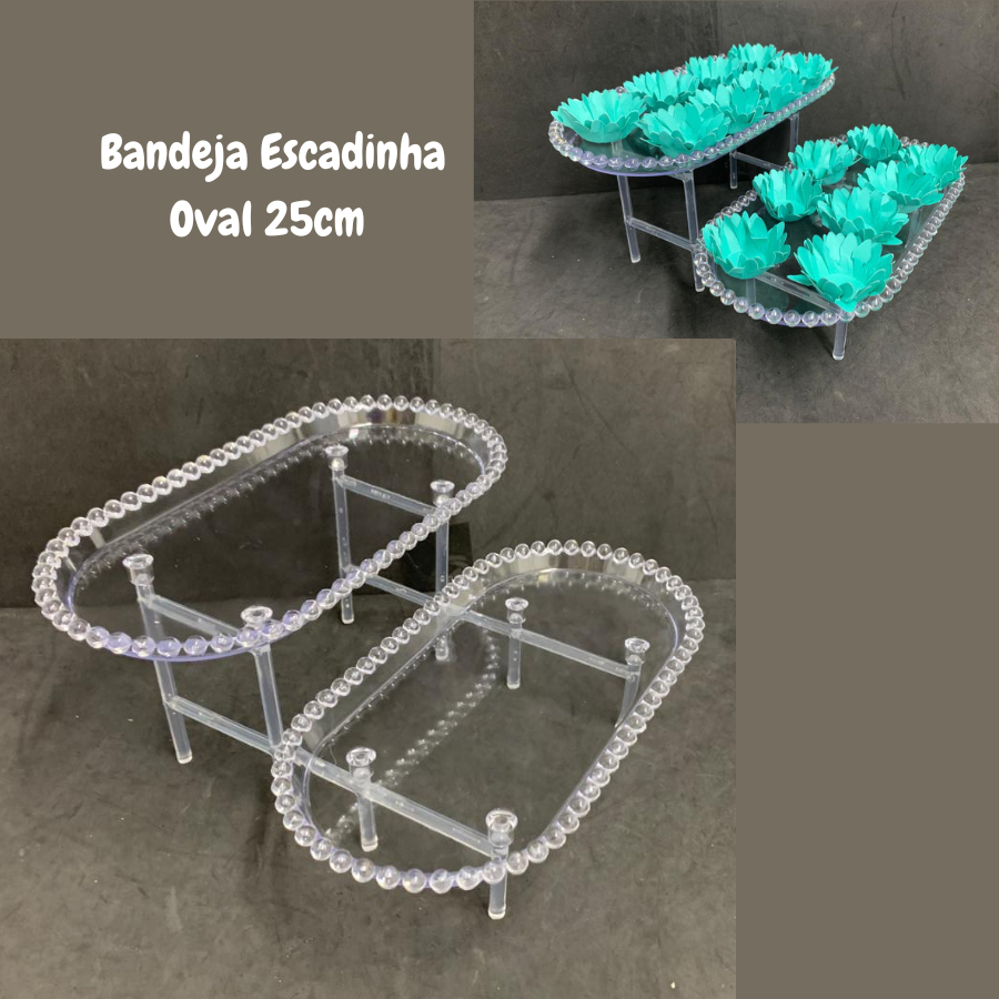 Bandeja 25cm Escadinha 2 Andares Oval Borda Tipo Pérola Para Doce Decoração Festas