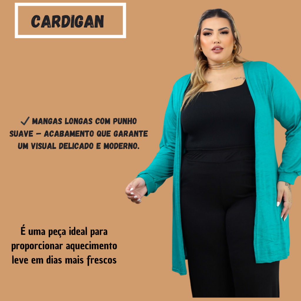 Cardigan Feminino Plus Size Alongado Casual Inverno em Oferta na Shopee