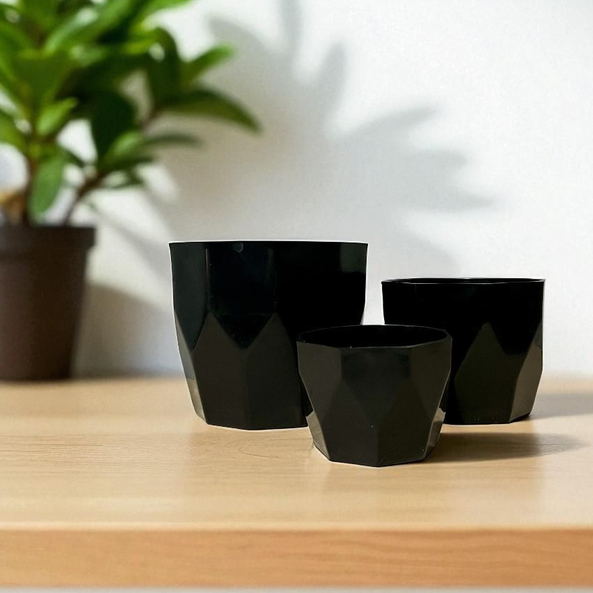 Kit Jogo 3 Vasos para Plantas Artificial Decorativo Cachepô Liso Injetado Centro Mesa Suculentas Cactos Flor