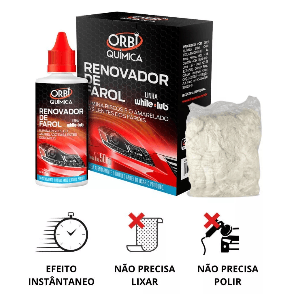 Renovador de Farol Orbi 50ml + Estopa – Remove Amarelado, Riscos e Aspecto Fosco em Oferta na Shopee