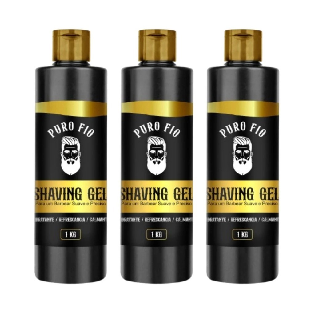 kit 3x Shaving Gel De Barbear Mentol Puro Fio 1kg Profissional - Barba Suave Sem Irritações - Envio Imediato