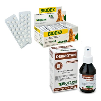 Dermotan 100ml + Biodex Comprimidos Tratamento de Sarnas Coceiras Dermatites Inflamações Biofarm