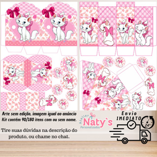 KIT COM 90/180 ITENS TEMA: GATA MARIE LEMBRANCINHAS COM/SEM NOME - Envio 24H em Oferta na Shopee