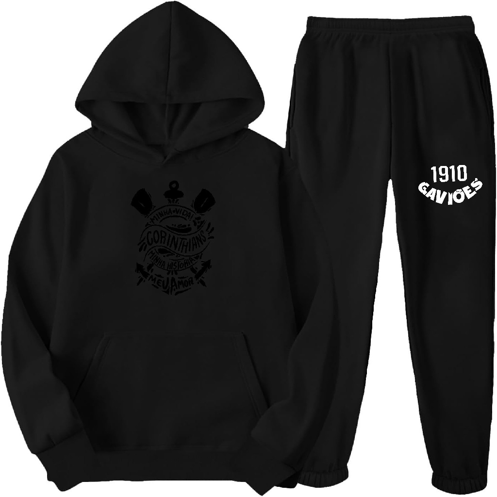 Conjunto moletom Masculino e Feminino blusa de Frio e calça Time Corinthian estilosa