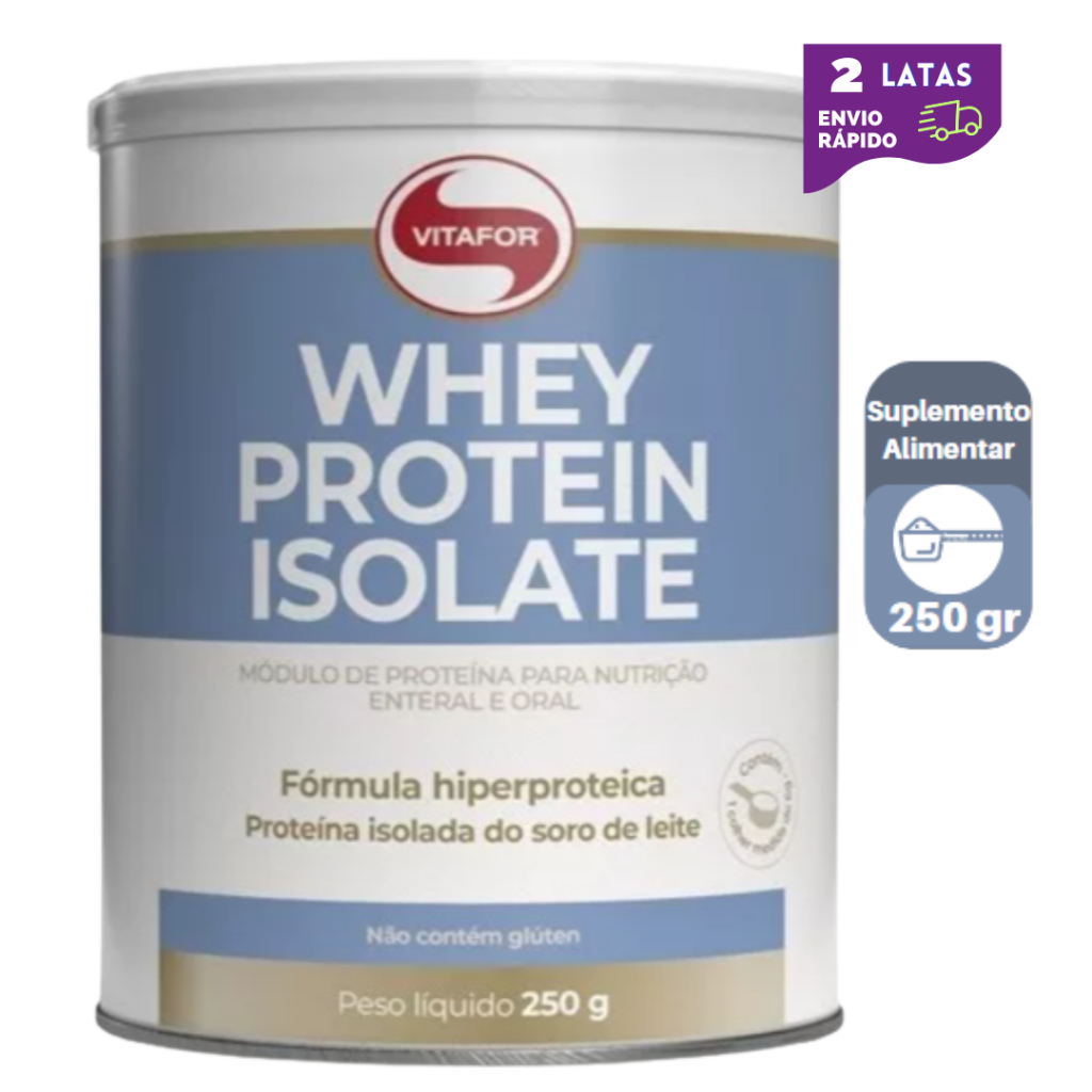 Kit 2 Latas -Whey Protein Isolate Vitafor -250g -Suplemento Alimentar