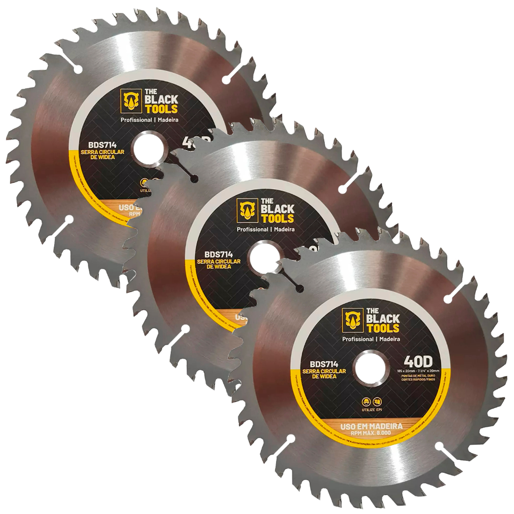 Kit 3 Discos De Serra Circular De Widea 7.1/4 Pol 40 Dentes Cor Prata The Black Tools em Oferta na Shopee