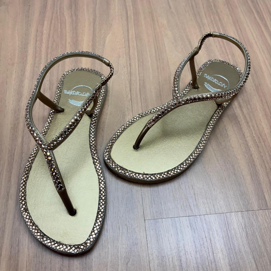 Chinelo De Dedo Rasteirinha Feminino Bico Redondo Ouro Reveillon Verão Praia Moda Blogueira Art Griffe