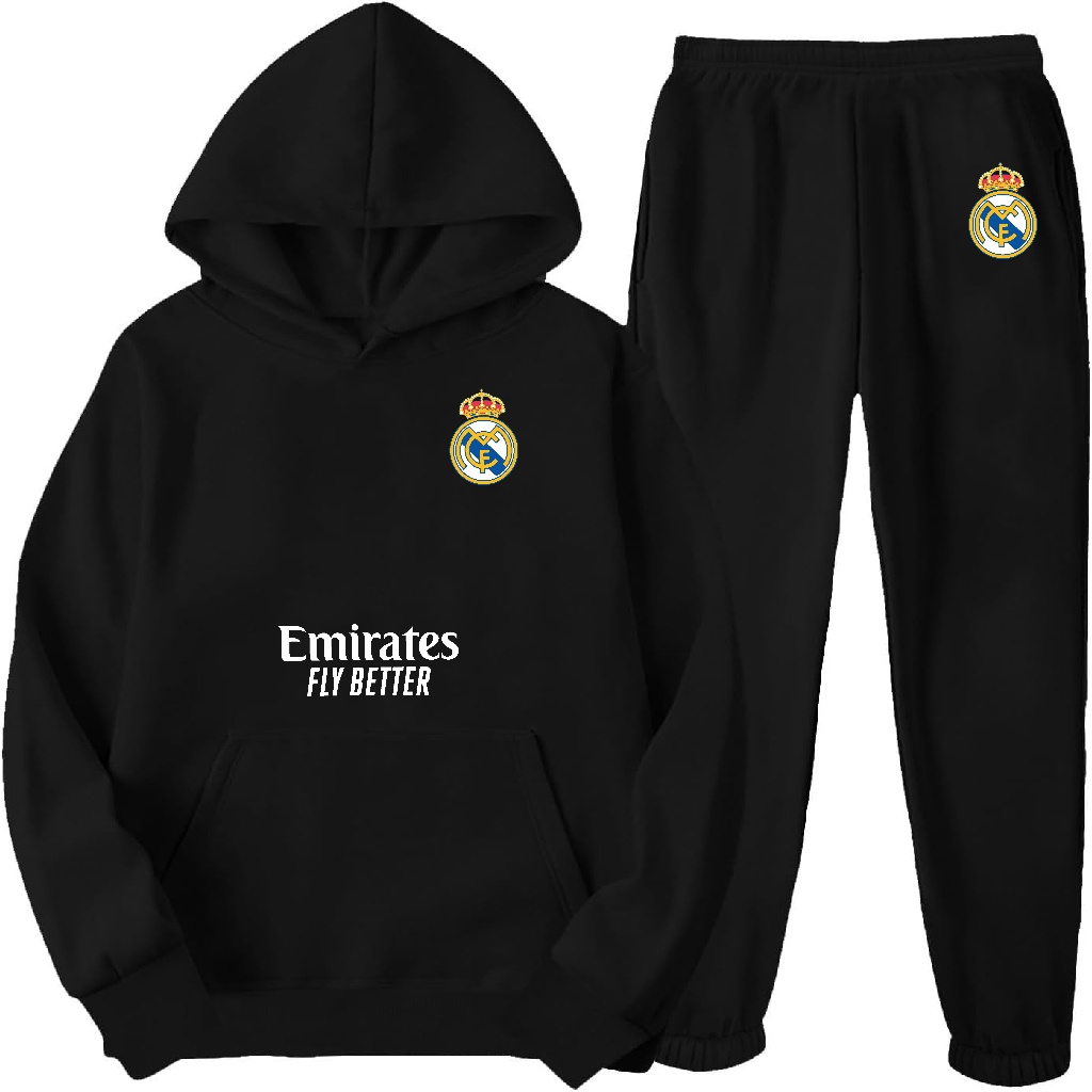 Kit Conjunto Moletom Moleton Masculino e Feminino Blusa de Frio e Calça Real Madri Estilosa