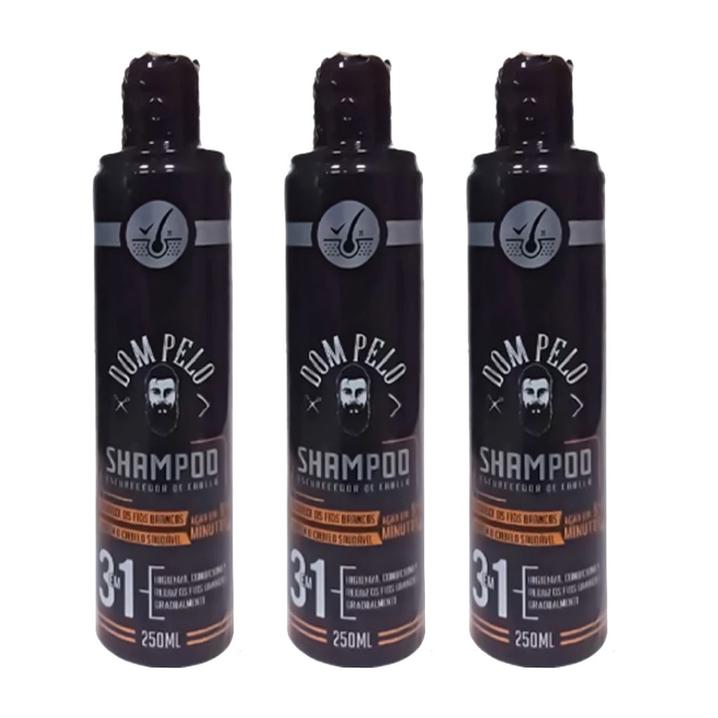 Kit 3 Shampoos Escurecedores Dom Pelo 250ml - Reduz Fios Brancos - Pronta Entrega, Envio Imediato