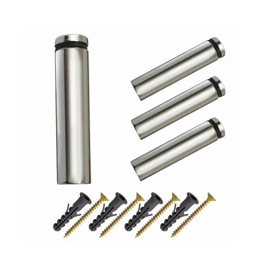 Kit 4 Unidades Prolongador 25x100 Inox Suporte Vidro Madeira Painel Aço Inox pressão proteção