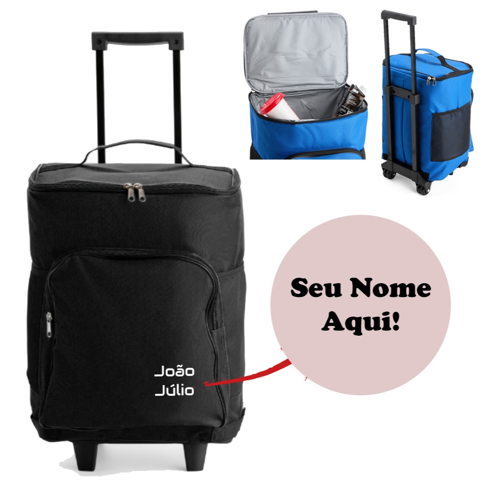 Cooler Personalizado com Nome Térmico 23L Rodinhas Portátil - Bolsa Térmica Resistente Água 3 Compartimentos