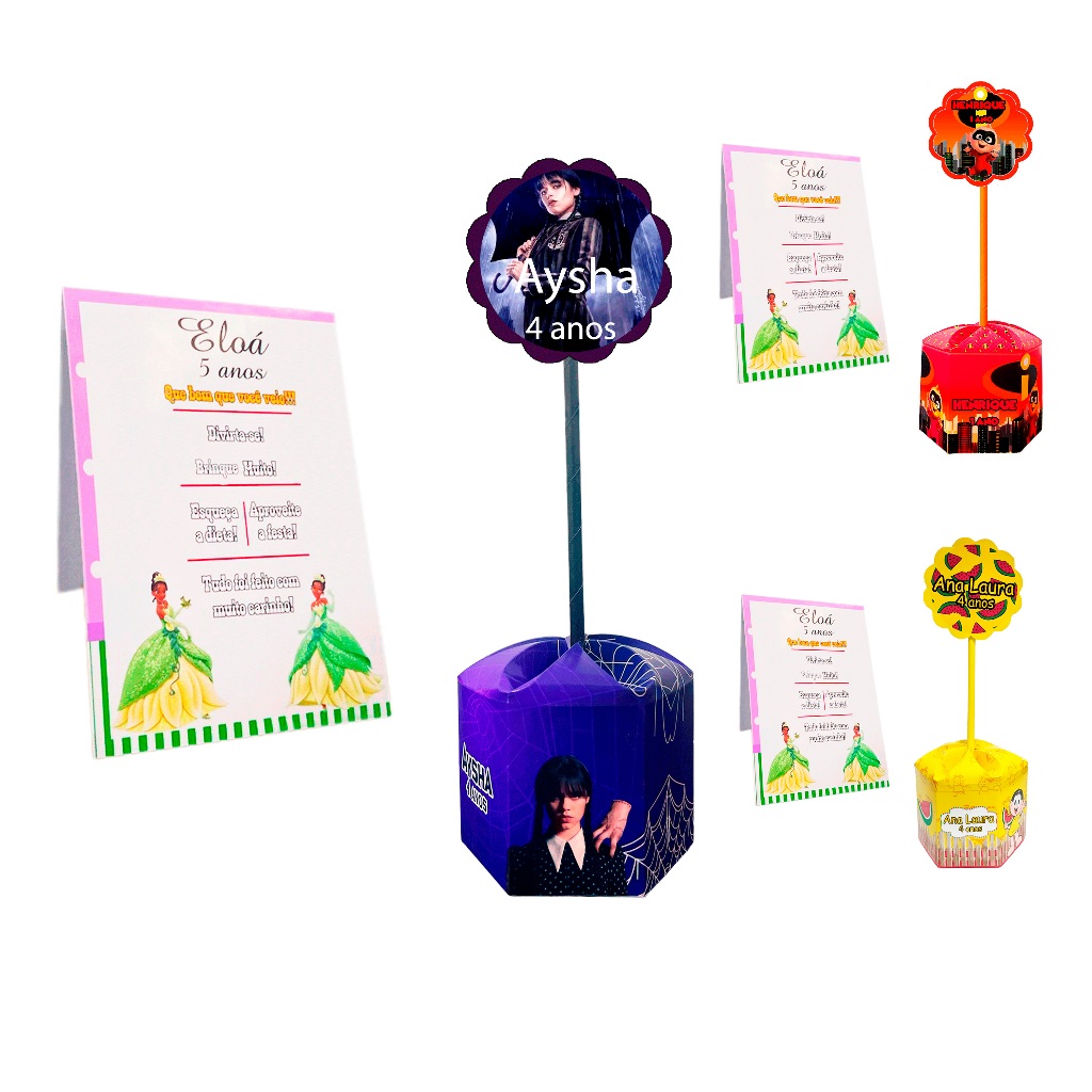 40 Plaquinhas Com Centro De Mesa Sextavado Personalizado Qualquer Tema Para Aniversario, Festa e Lembrancinhas
