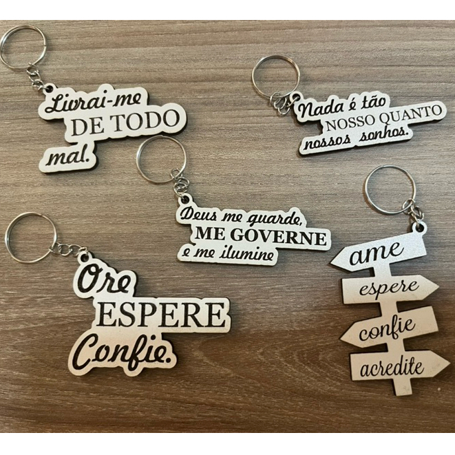 Kit 20 a 100 Chaveiros Com Frases Motivacionais Em Mdf Branco Para Lembrancinha Igreja