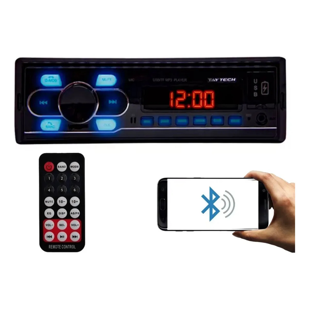 Rádio Aparelho Taytech Mp3 Bluetooth Usb Aux Mp3 Controle 4x25w