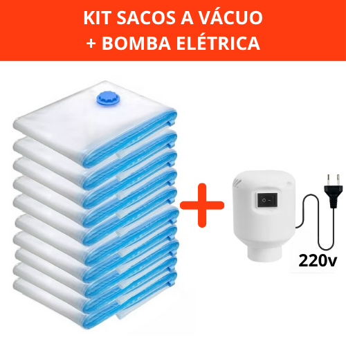 Kit Saco a Vácuo + Bomba Automática Elétrica Organizador Rápido Armazenar Guardar