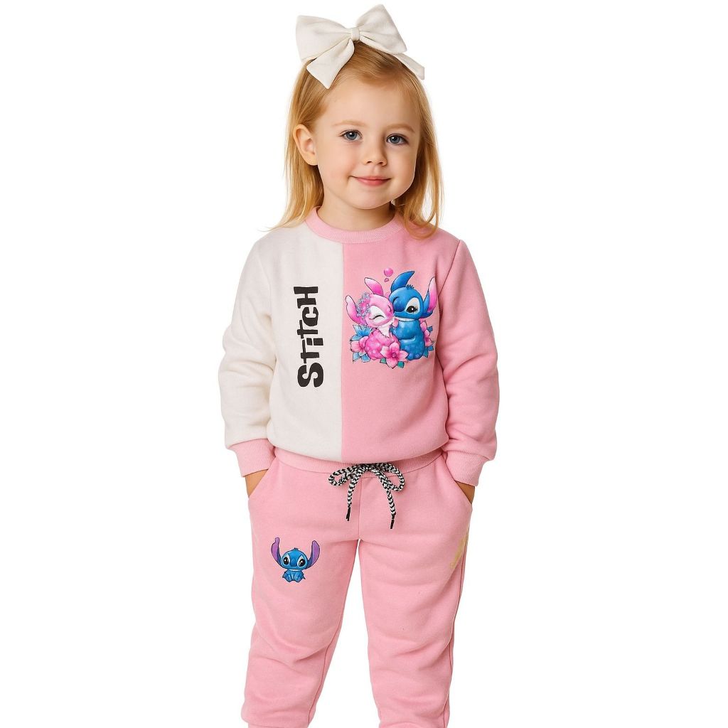 Conjunto Infantil Lilo Stitch Moletom Blusa + Calça Inverno Frio Menina Blogueirinha Quentinho 4 Ao 10 Confortável Filme