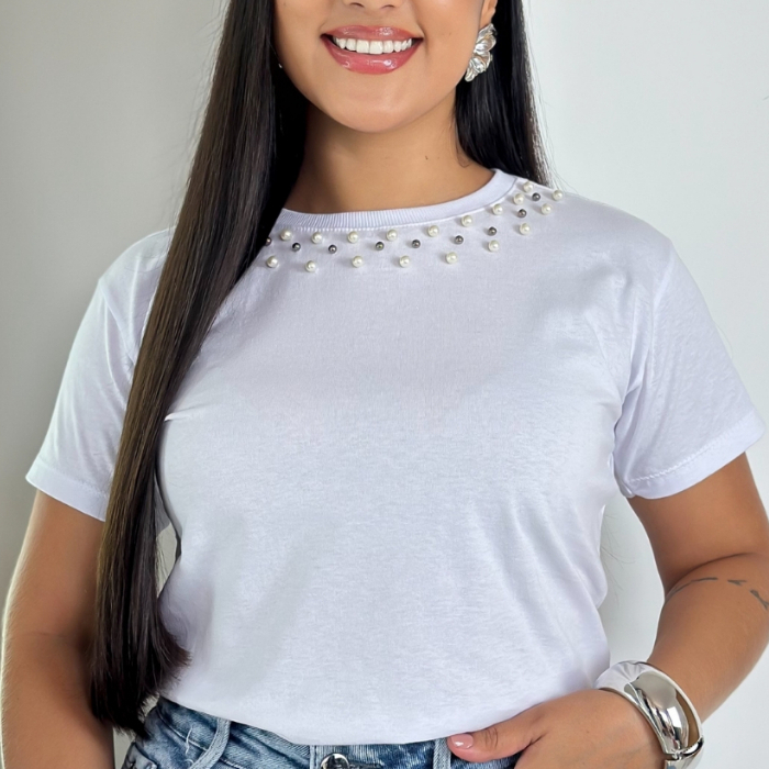 Blusas Feminina Com Pérolas Moda Feminina Casual em Oferta na Shopee