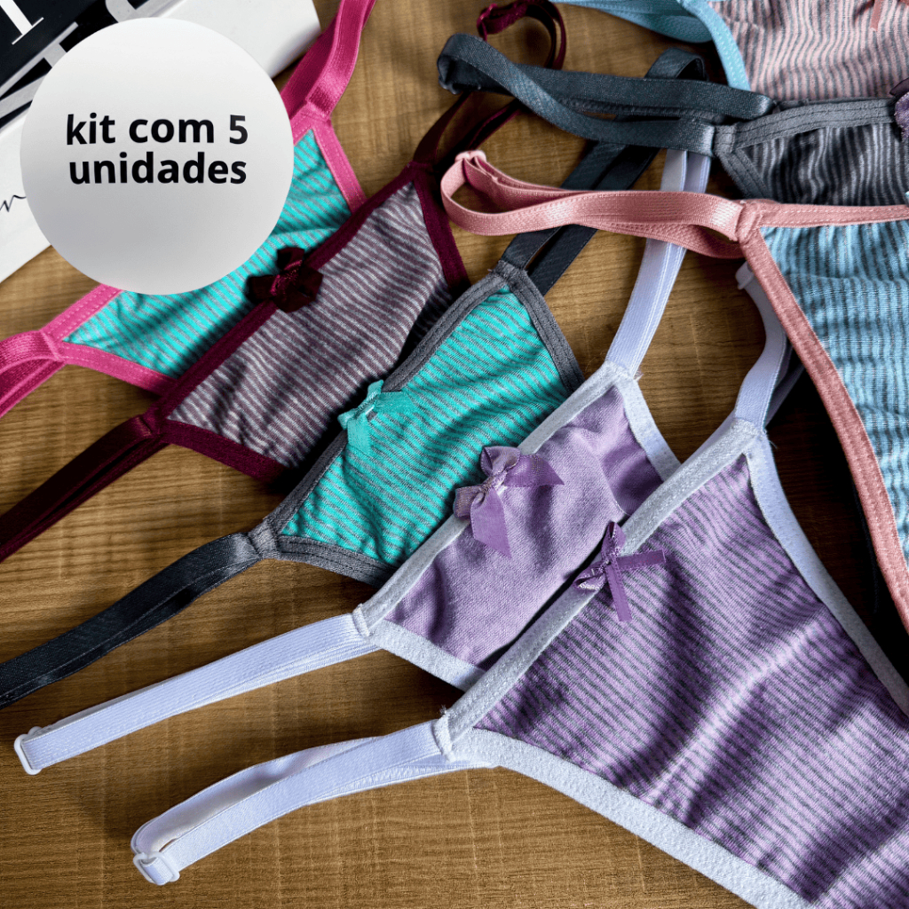 Kit com 5 Calcinha Tanga Algodão com Alça de Regulagem Moda Intima em Oferta na Shopee