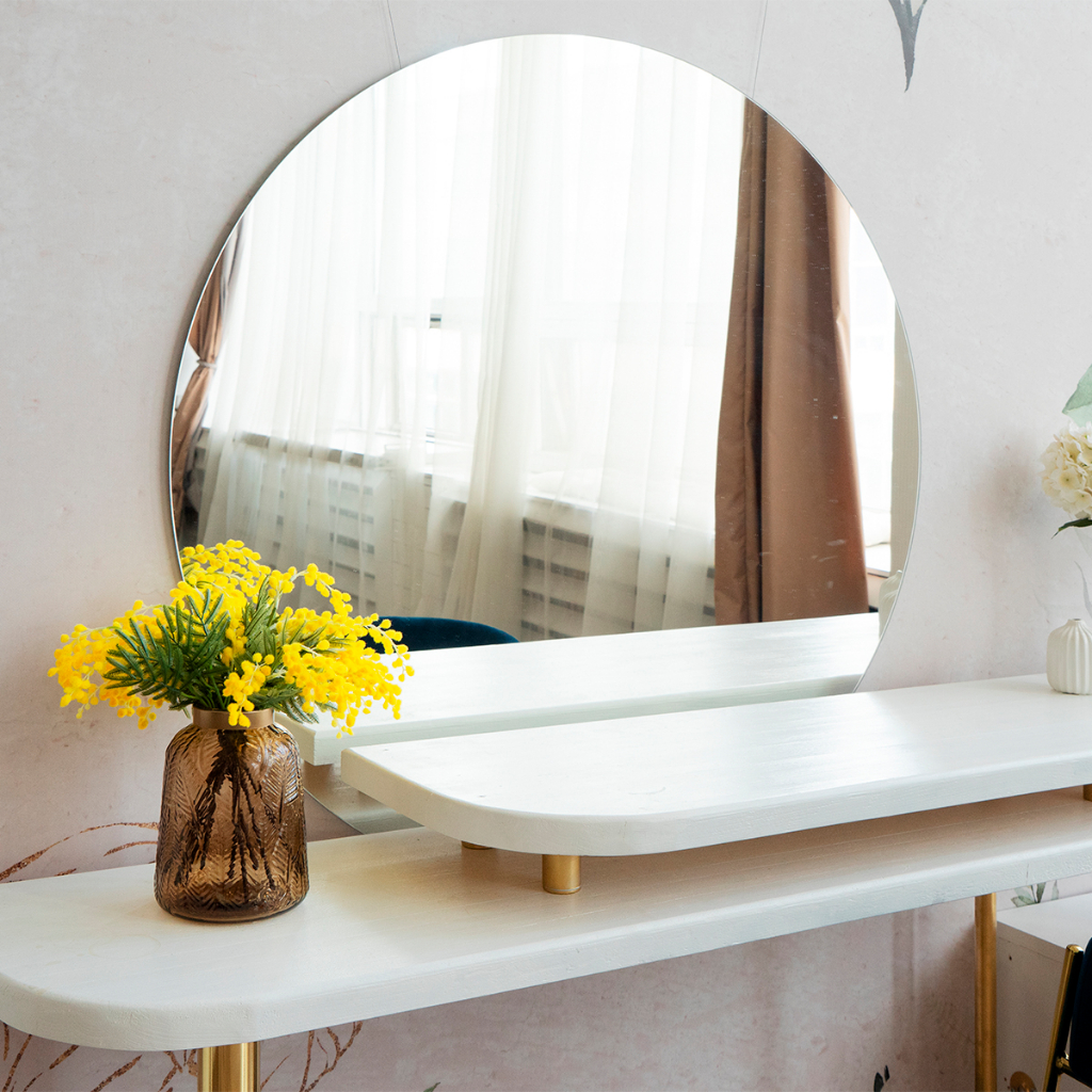 Espelho Redondo 60cm Lapidado com Fita Dupla Face para Uso em Sala Quarto Banheiro