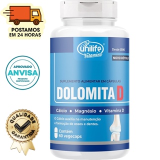 Dolomita D - Cálcio + Magnésio + Vitamina D3 - 60 Cápsulas 950mg - Unilife em Oferta na Shopee
