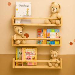 Kit de 3 Prateleiras Infantil de Madeira Montessori para Livros e Decoração - Dulce Slim - 50 cm