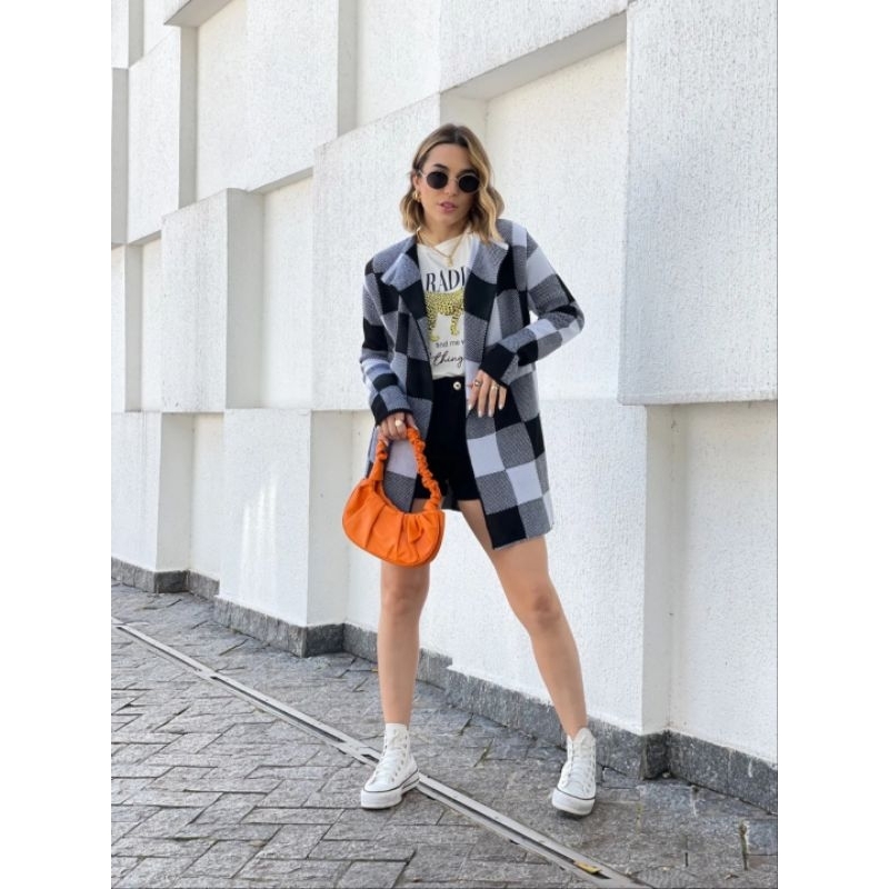 Cadigan Kimono Xadrez Onça Feminina Lançamento Inverno