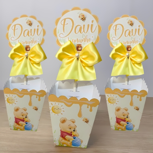 Kit Centro de Mesa Personalizado Pegue e Monte Ursinho Pooh Lembrancinhas de Aniversário Infantil