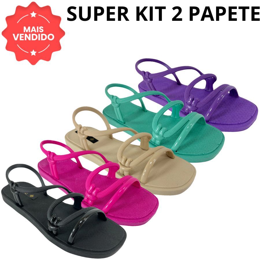 Imperdivel Kit 2 Pares Sandália Feminino do 33 ao 40 Chinelo de Praia Rasteirinha Básica Macio Flexível de Borracha Sol