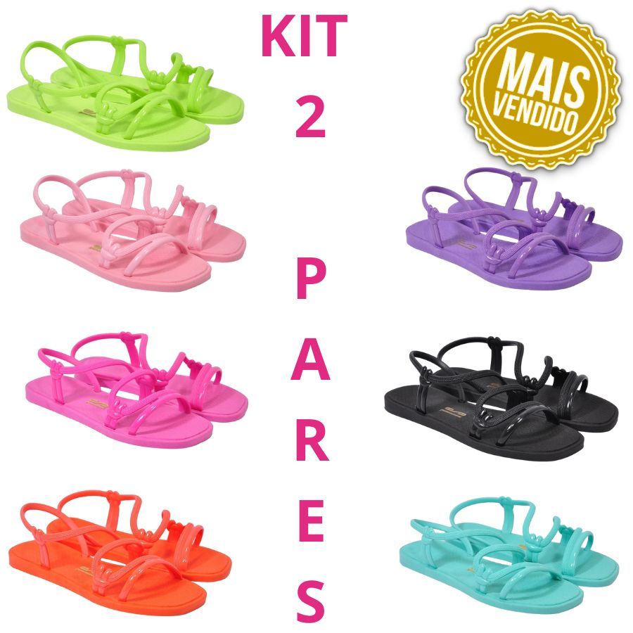 Kit 2 Pares Rasteirinha Feminino 33 ao 40 Chinelo de Praia Rasteirinha Básica Macio Flexível de Borracha Sol ENVIO FLEX