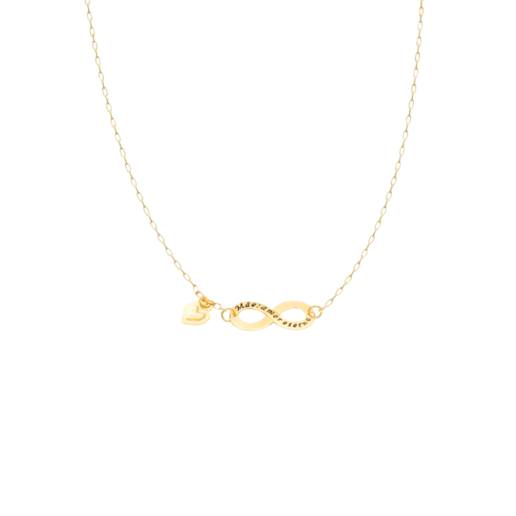 ALINE SEMIJOIAS Gargantilha Pingente Infinito Frase " Mãe: amor eterno" (40+5cm) Corrente cadeado SemiJoia