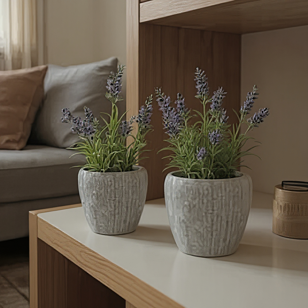 Kit 2 Lavanda Nevada Artificial Vaso Canelada Arranjo Decoração Casa Lavabo Flor