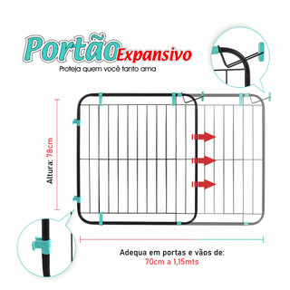Portão Expansivo Grade Proteção Criança Pet Cachorro ( 70cm a 115cm) PRETO