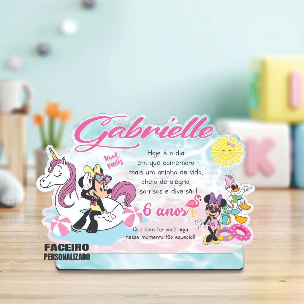 Minnie Pool Party em MDF - Centro de mesa Minnie Pool Party em MDF - Lembrancinha Minnie Pool Party- cod01
