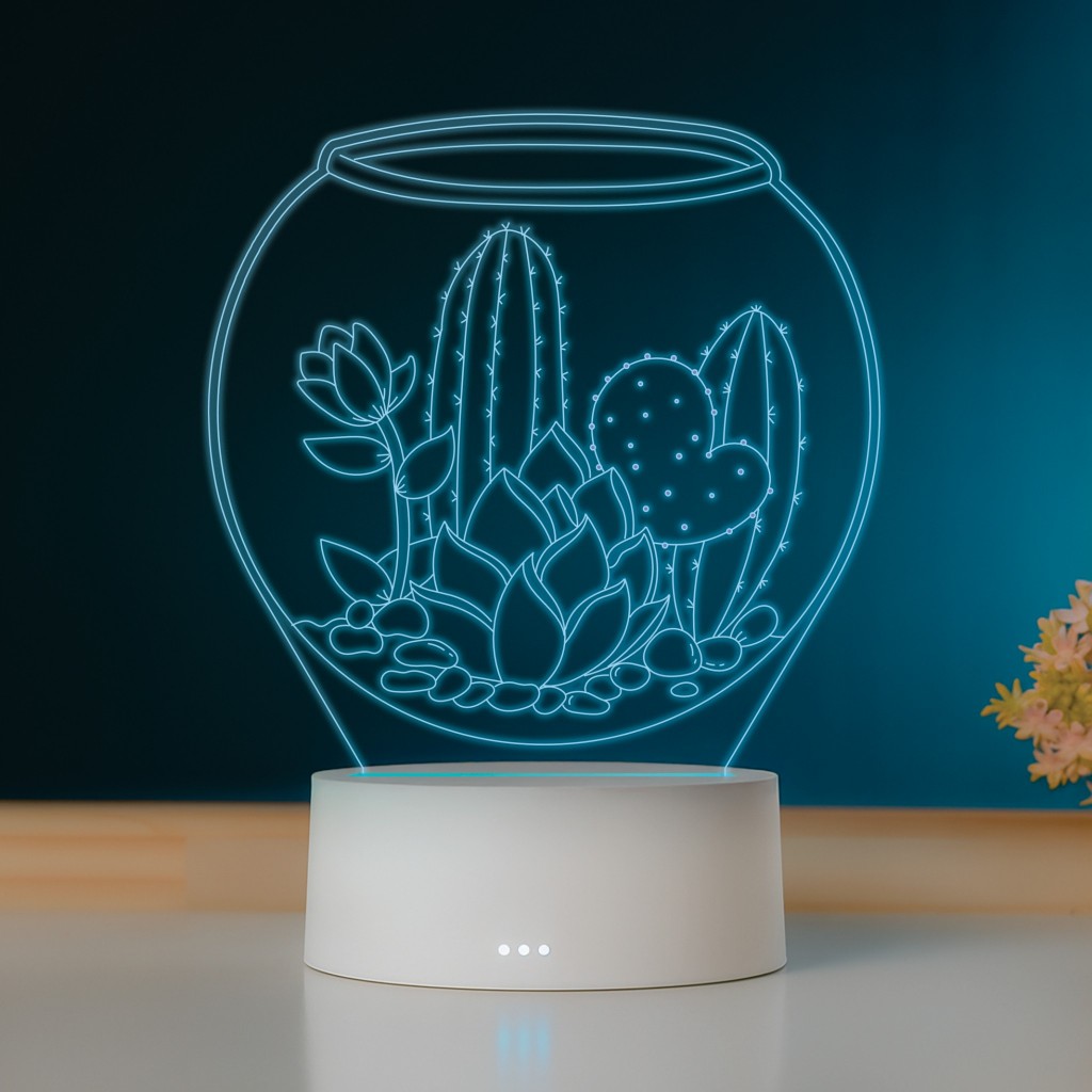 Luminária LED 3D,abajur de mesa,muda de cor,7 cores diferentes - aquário de cacto,terrário,suculenta