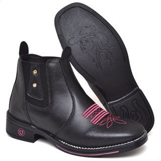 Bota Botina Feminina Texana Bico Quadrado Confortável Couro Elástico Pedra Country em Oferta na Shopee