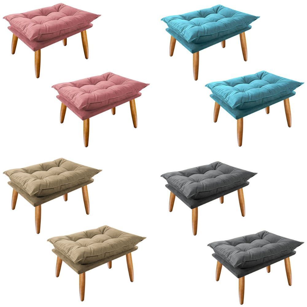 Combo 2 Puffs Opala Luxo Slim Suede Pés Palito Decorativo - Bela Móveis