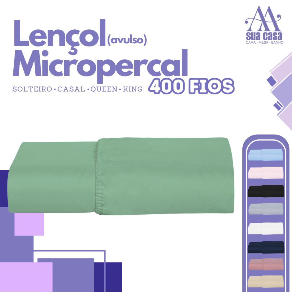 Lençol Com Elástico Avulso Micropercal 400 Fios Micropercal Liso