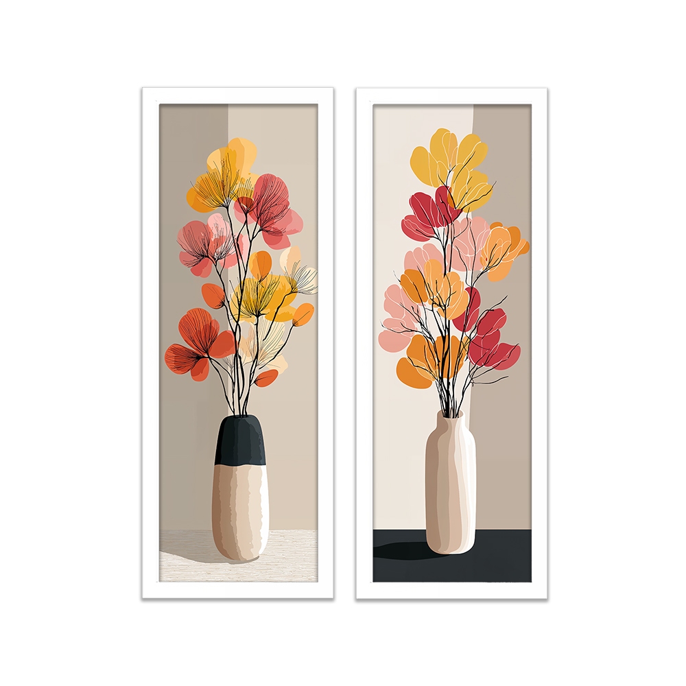 Kit 2 quadros 18x45 quarto, sala, escritório, vasos, flor em Oferta na Shopee