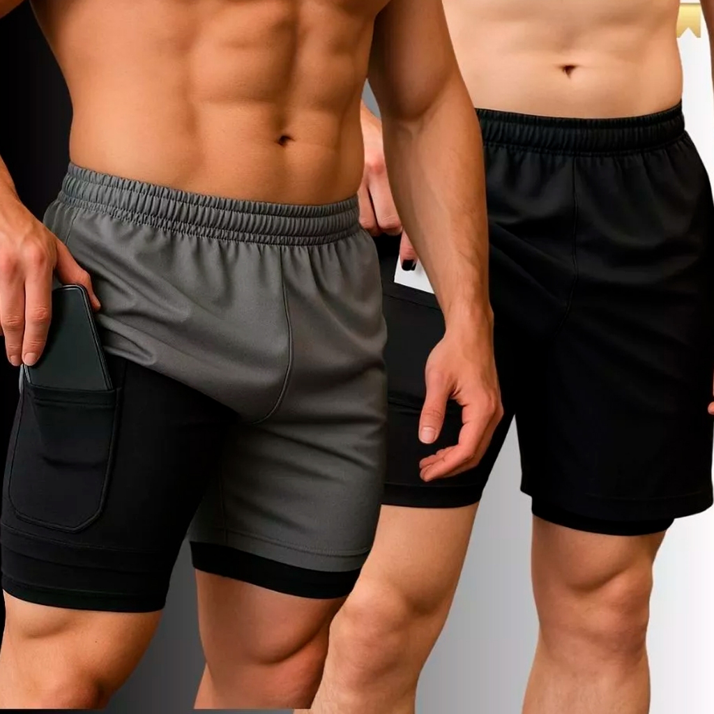 Kit 2 Shorts Bermuda 2 em 1 Para Academia