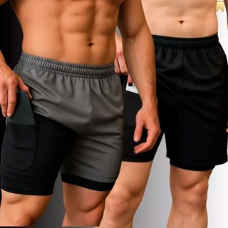 Kit 2 Shorts Bermuda 2 em 1 Para Academia