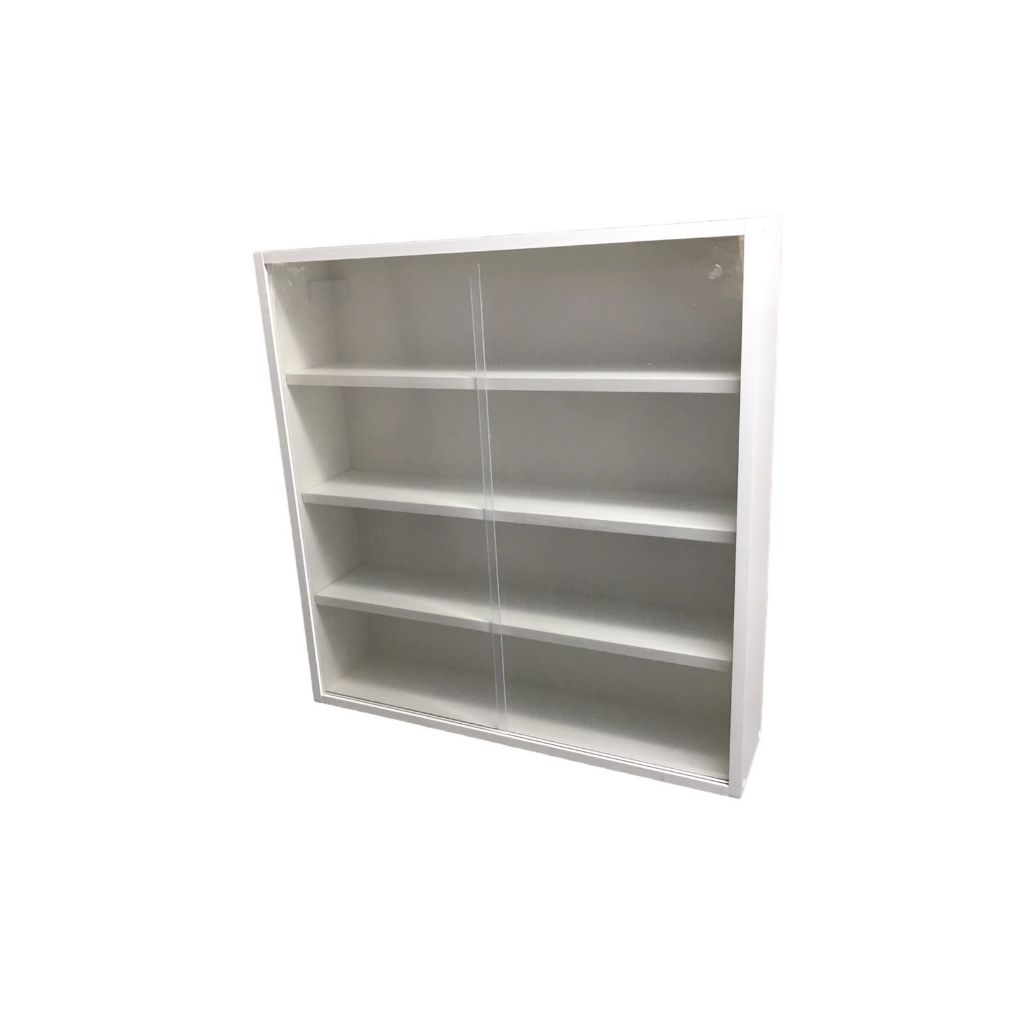 Estante Expositora em mdf branco com portas em acrílico 66x69x15 em Oferta na Shopee