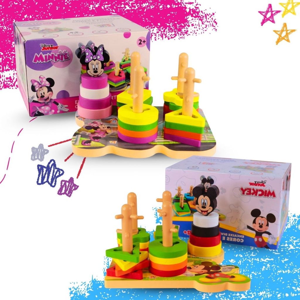 Aramado Brinquedo Divertido Para Desenvolvimento Infantil Cores Formas Mickey Minnie Disney em Oferta na Shopee