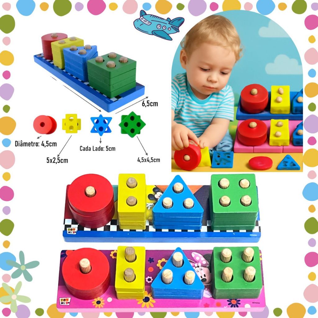 Brinquedo Montar Encaixe 4 Cores Pedagógico Mickey Minnie Infantil Passa Tempo Habilidades em Oferta na Shopee
