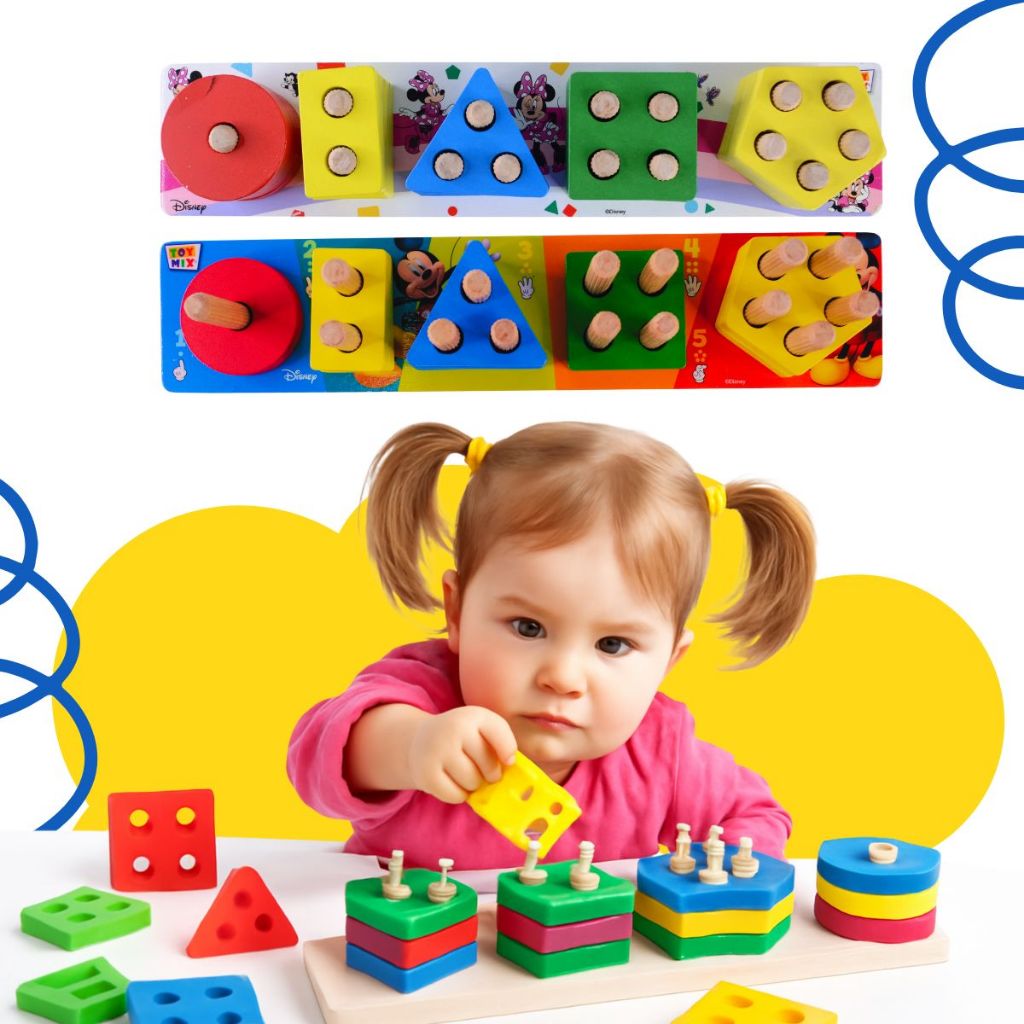 Brinquedo Encaixe Formas Geométricas Coordenação Motora Sensorial Infantil Minnie e Mickey em Oferta na Shopee