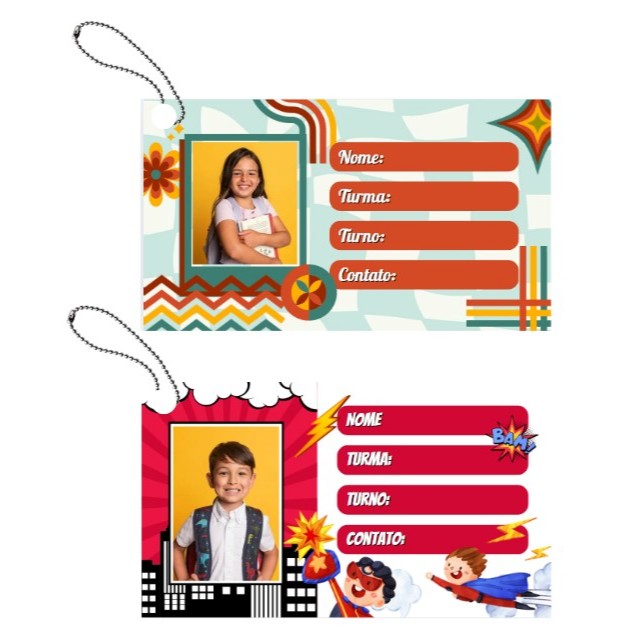 Tag Escolar Personalizada Infantil • Chaveiro Nome da Criança • Mochila Estojo Lancheira Identificação em Oferta na Shopee