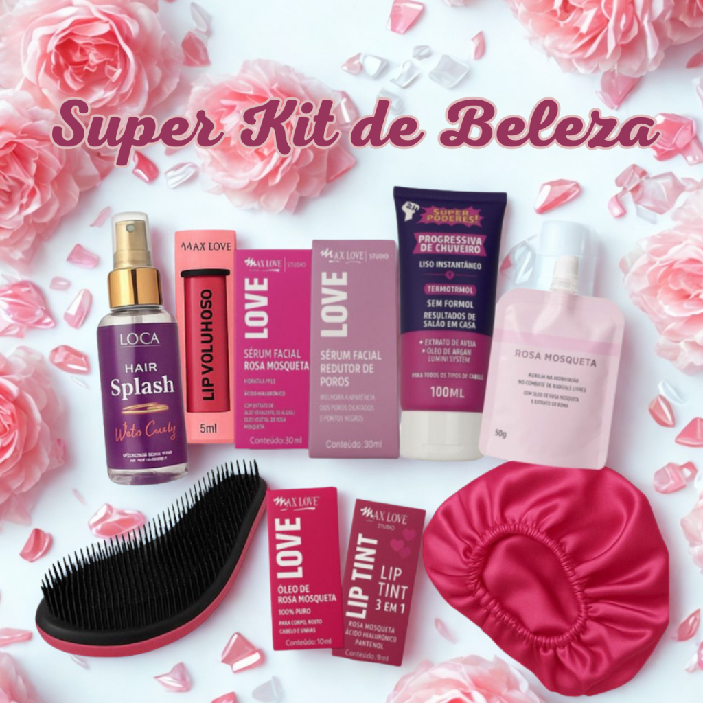 Kit 10 Presente Beleza para Namorada Mãe Mulher Lip Tint Perfume Capilar Sérum Escova Touca skincare