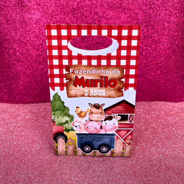 Sacolinha personalizada para lembrançinha de aniversário FAZENDINHA VERMELHA( PEGUE E MONTE)