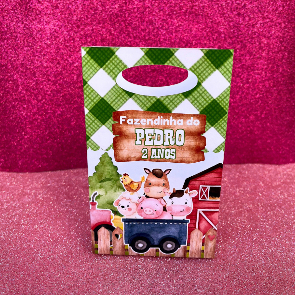Sacolinha personalizada para lembrançinha de aniversário FAZENDINHA VERDE (PEGUE E MONTE)